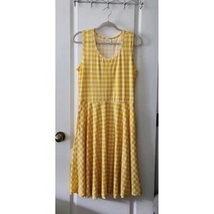 Lularoe Women's Summer Tank gingham Plaid Dress‎ Yellow White Pockets Size L